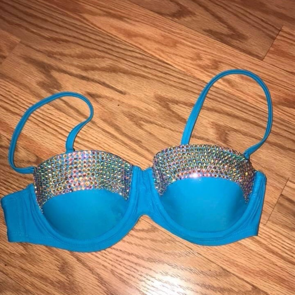 Blue custom rhinestoned dance top